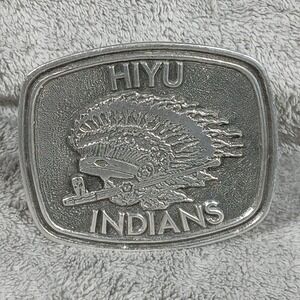 Vintage 1978 Adezy Denver Hiyu Indians Belt Buckle Silver Tone Metal USA Made